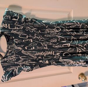 August Sky Smocked Green and White Patterned Dress